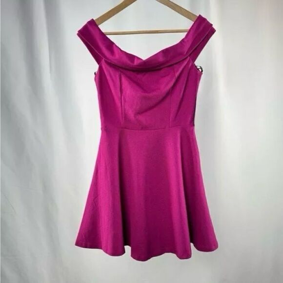Lulus Season of Fun Magenta Off-the-Shoulder Skater Dress - Picture 7 of 12